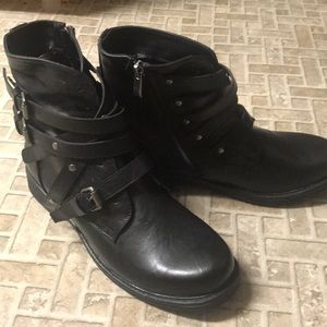 Black patent leather motor cycle boots NEW